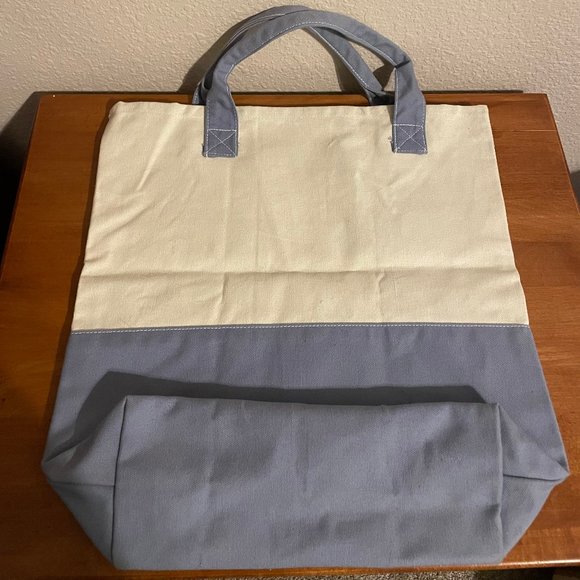 Vintage 1990’s MARTHA STEWART LIVING Blue and Cream Canvas Tote Bag - Picture 5 of 7